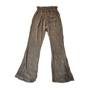 Mudd Pants Womens Large Green Boho Flare Leg Lace Hem Elastic Waist Rayon EUC